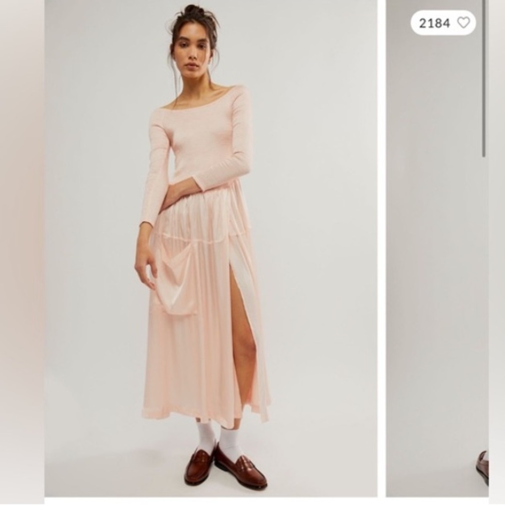 Free People Satin & Ribbed MIDI dress (Off the Shoulder or Boat neck)